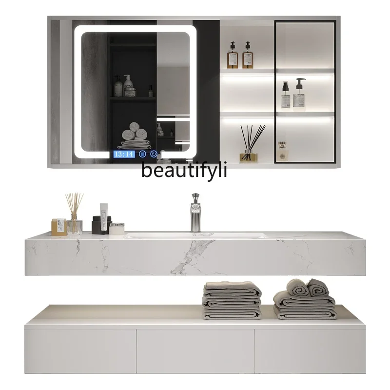 

Light Luxury Smart Bathroom Cabinet Combination Stone Plate Ceramic Countertop Bathroom Table Hand Washing Washbasin