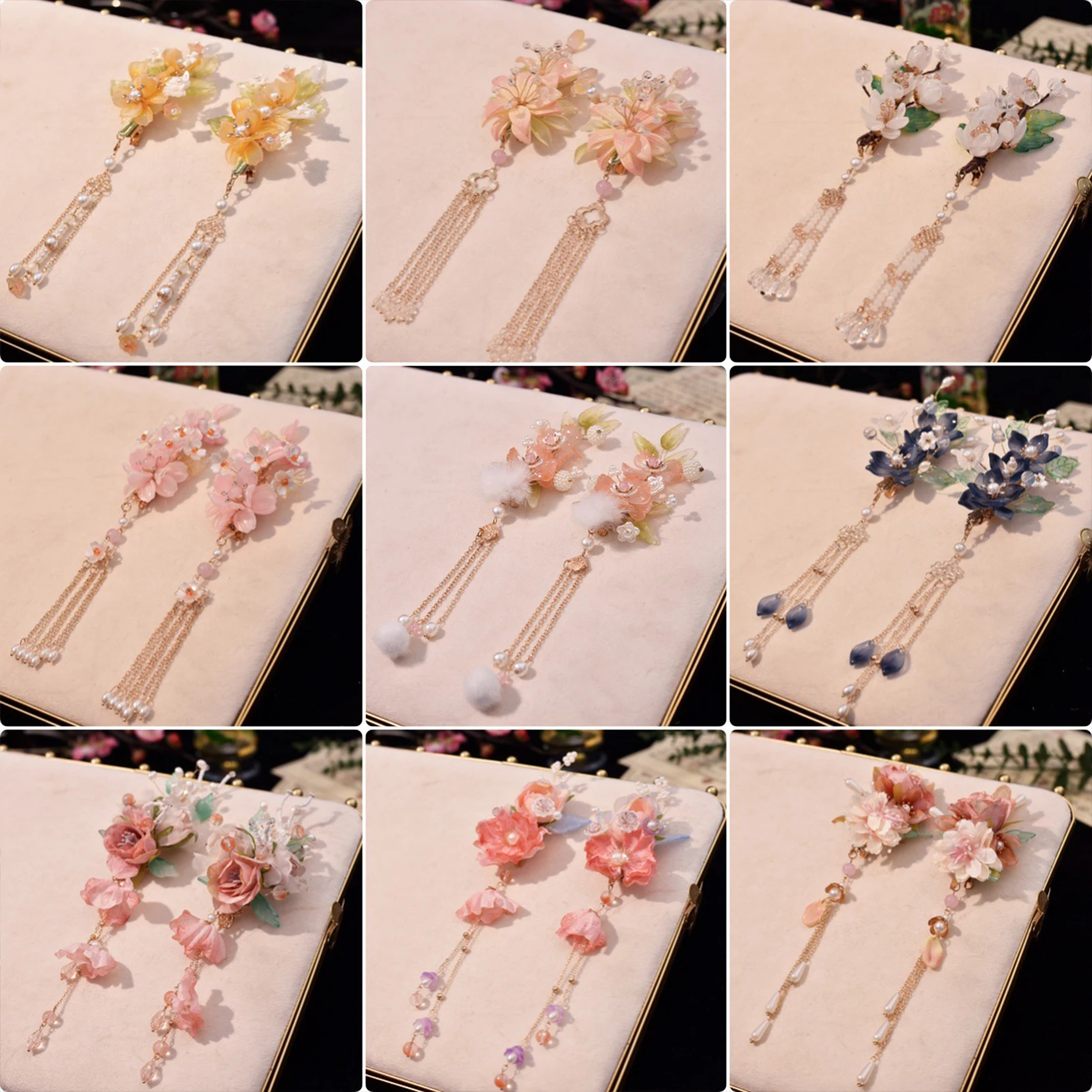 

1 Pair Chinese Flower Hair Clips With Tassels Flower Hairpins For Women Hanfu Hair Accessories Ancient Headdress Jewelry
