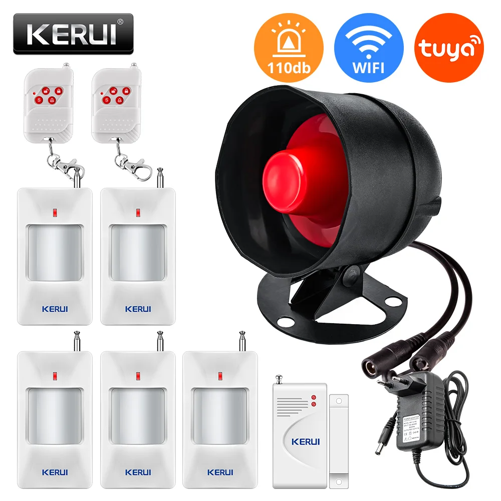 

KERUI 433Mhz Tuya Smart WIFI Loundspeaker Siren Wireless Security Alarm System Kit Home Burglar with Motion Door Sensor Alexa