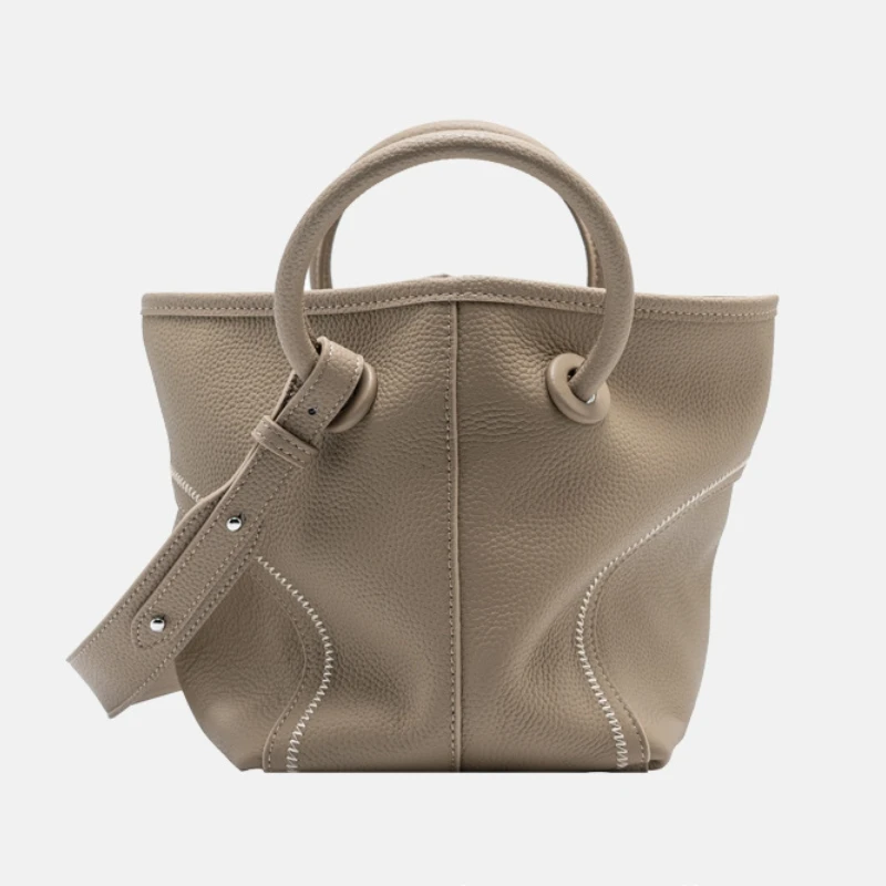 

Genuine Leather Women's New Handbag Soft Cowhide Bucket Tote Bag Vintage Shopping Market Basket Handbag Strap Crossbody Bag
