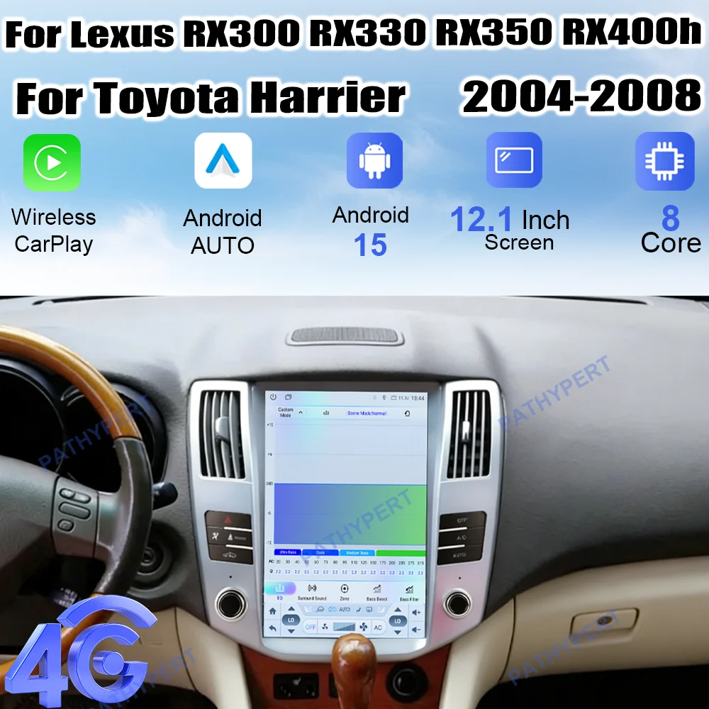 

Android 15 carplay For Lexus RX300 RX330 RX350 RX400h Toyota Harrier 2004-2008 radio auto BT Stereo Receiver Video Player GPS 4G
