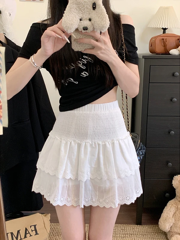 

plus Size Cake Skirt A-Line Lace Embroidery Fluffy Petites Sweet Concealment Half-length Puffy Skirt Creamy Cake Design