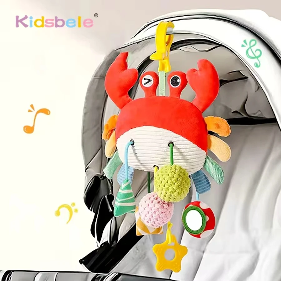 Christmas Decoration Baby Plush Toy Montessori Newborn Crib Bed Around Toy Crab Shape with Teether Rattle Sound Mirror Baby Toy