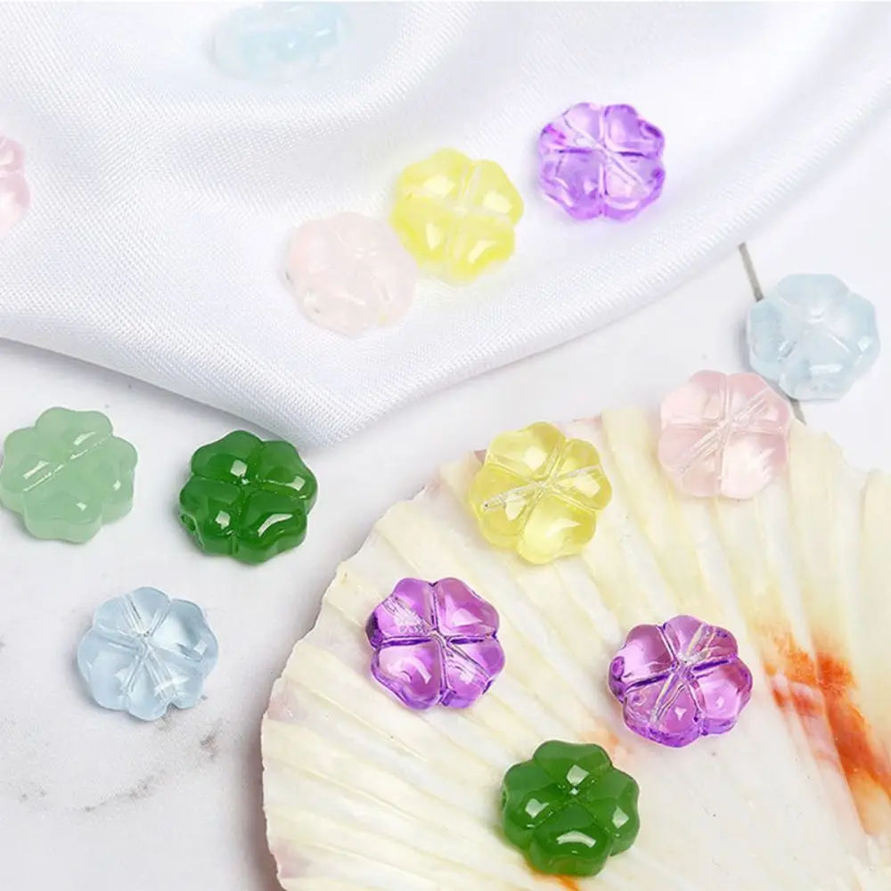 

Flat Round Crystal Flower Spacer Beads Loose Beads 10x10mm Clover Loose Beads Creative Clover Miniature Glass Accessories