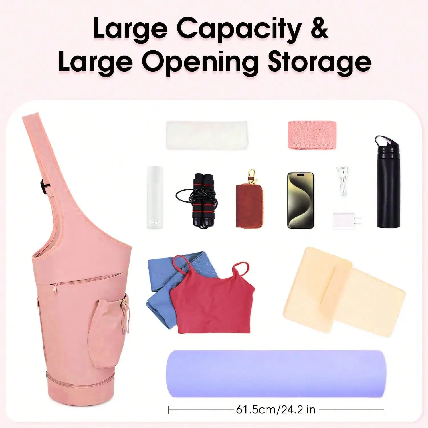 Large Yoga Mat Bag Full Zipper Tote Bag with Pockets Travel Gym Carrier for Men Women Fits Most Exercise Pilates Mats
