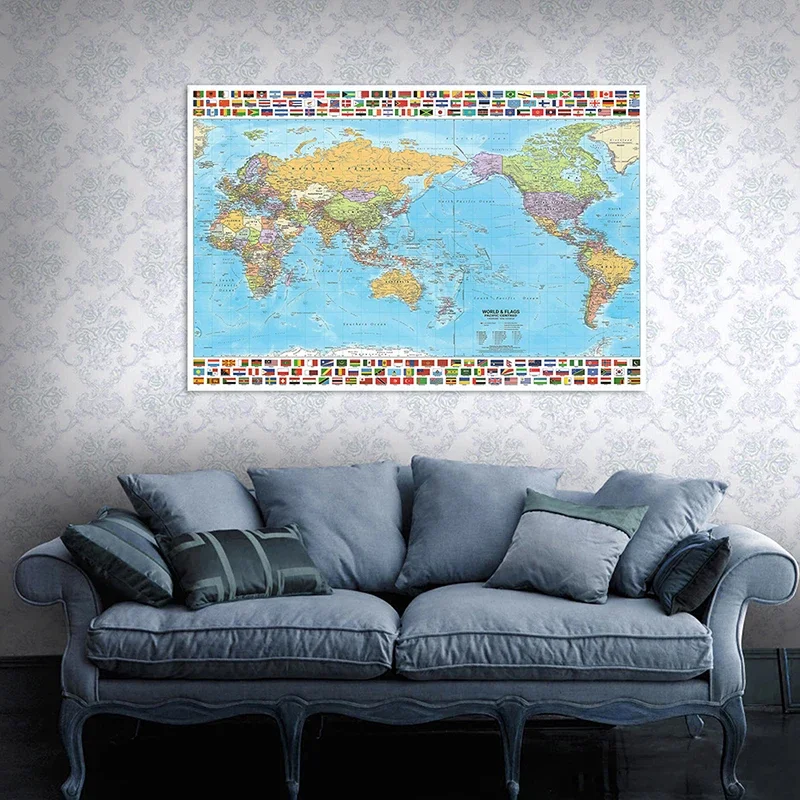 Map of The World poster tanpa bingkai 150*100cm dan cetak gambar seni dinding ruang tamu perlengkapan kantor & Sekolah