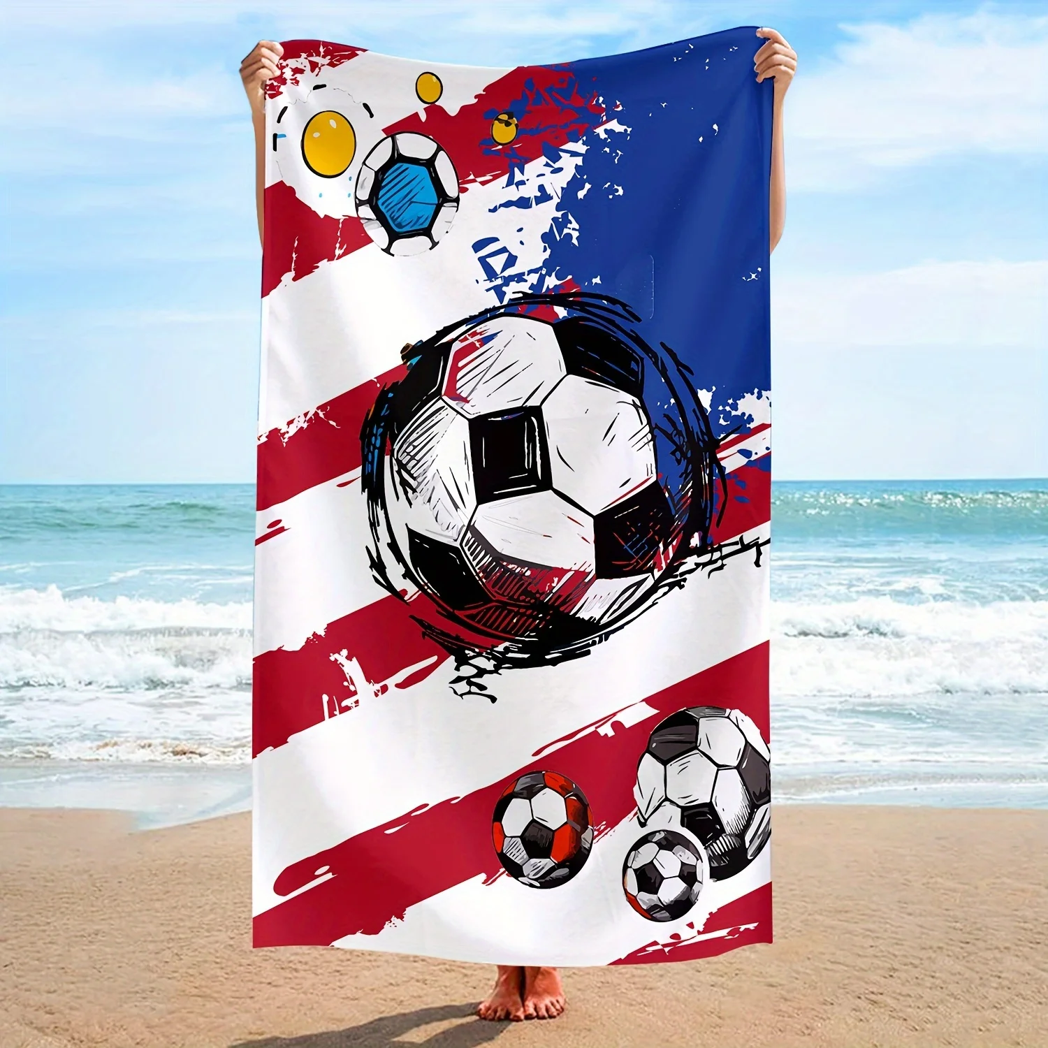 

1pc Football Pattern Printed Beach Towel High Quality Large Bath Towel Thickened Microfiber Towel Summer Beach Towel Swimming