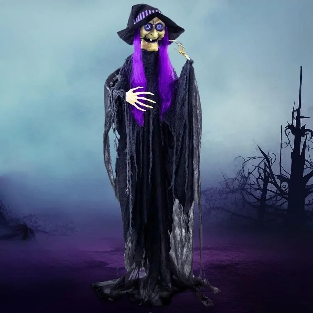 

72" Standing Witch Halloween Animatronic, Life-size Halloween Prop, Battery Operated , Touch Activated