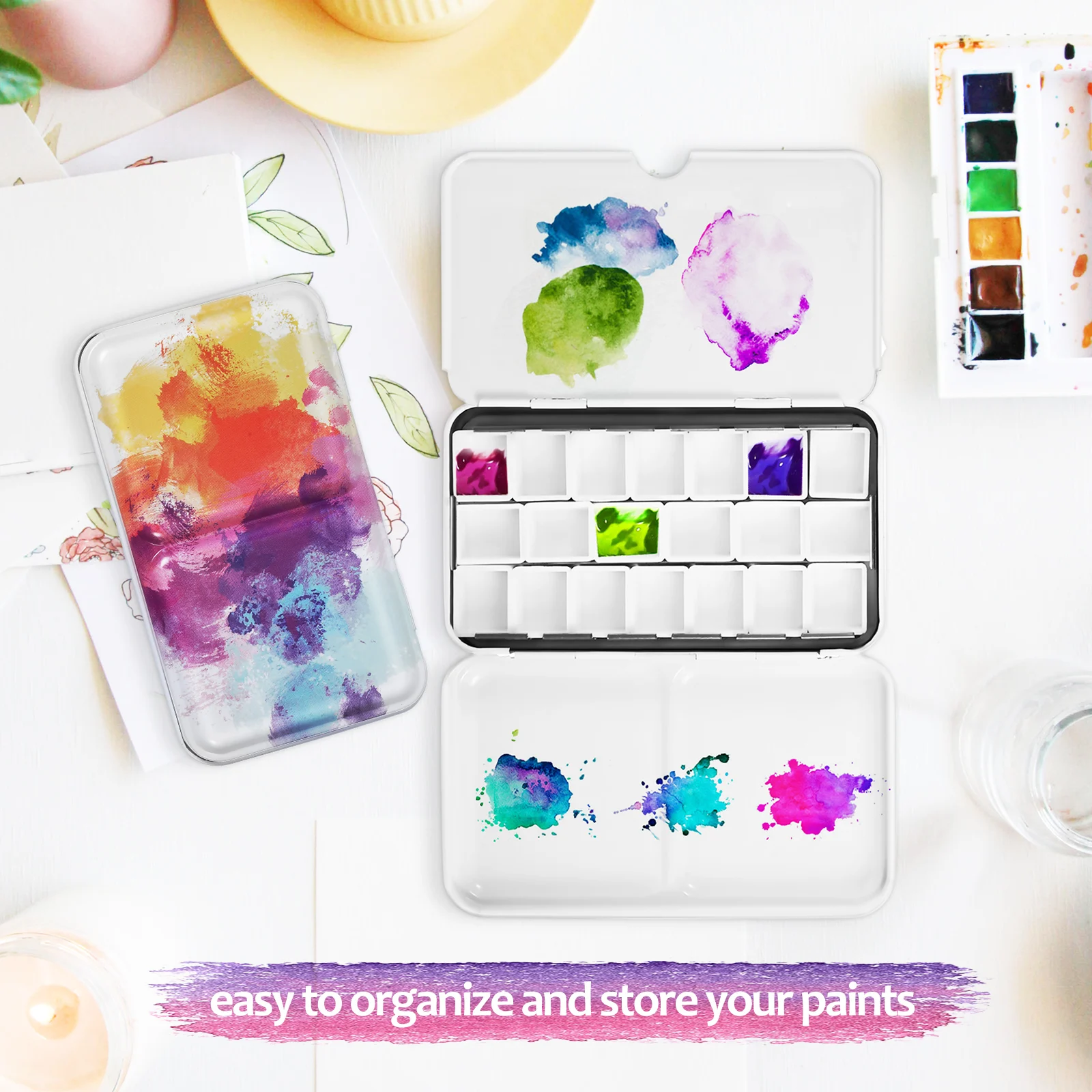 

1 Set Palette Replacement Portable Empty Watercolor Box Tin Sturdy Iron Compact Lightweight Travel Case For Artists Pigment