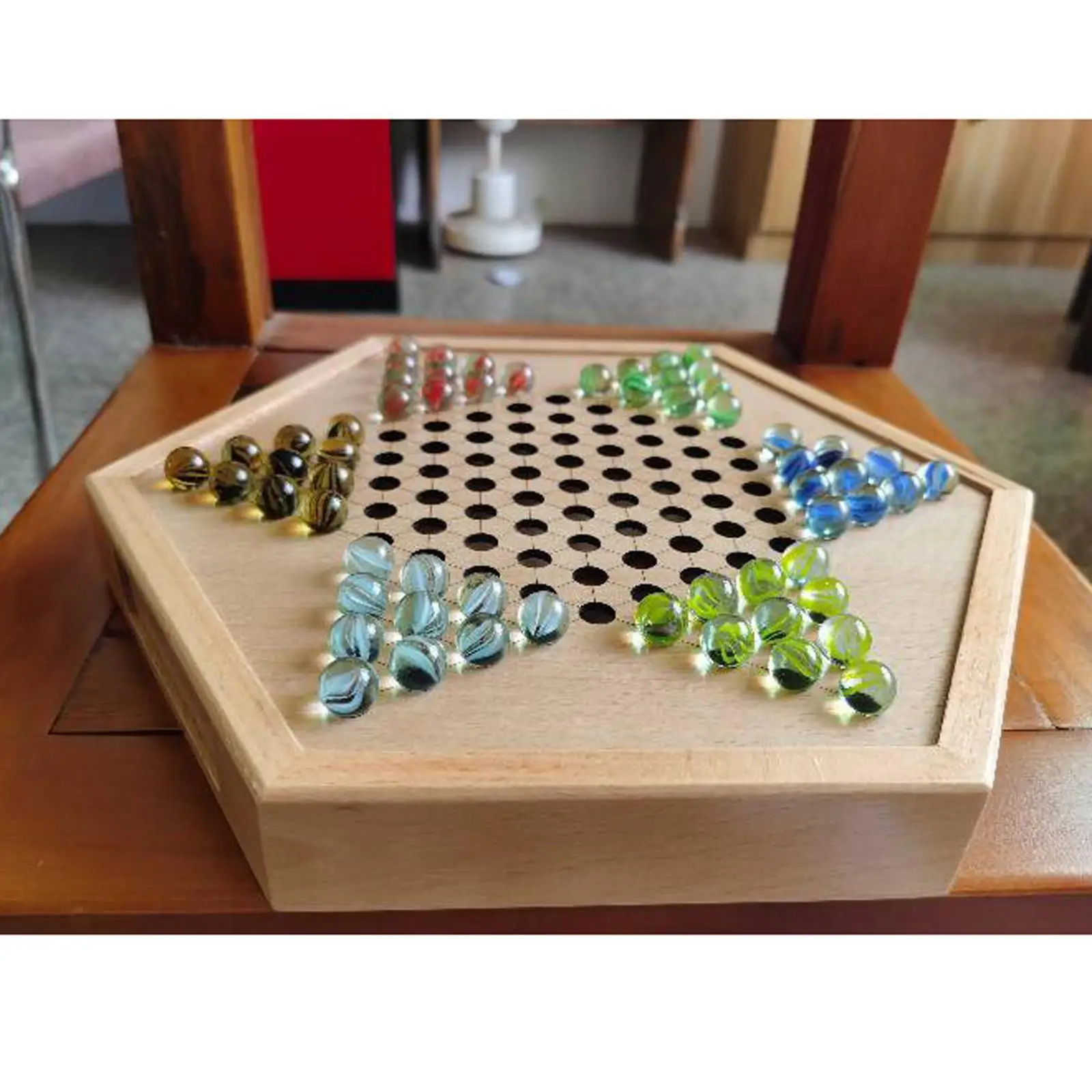 

Classic Traditional Chinese Checkers Game Set Wooden Board Whole Family Adults