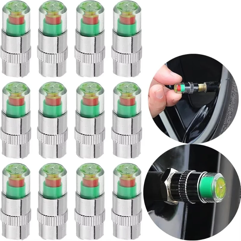 4/8/12/24pcs Bar Car Tire Pressure Guage Cap Sensor Indicator Alert Monitoring Tool Tyre Cap Indicator Alert Air Pressure Gauge