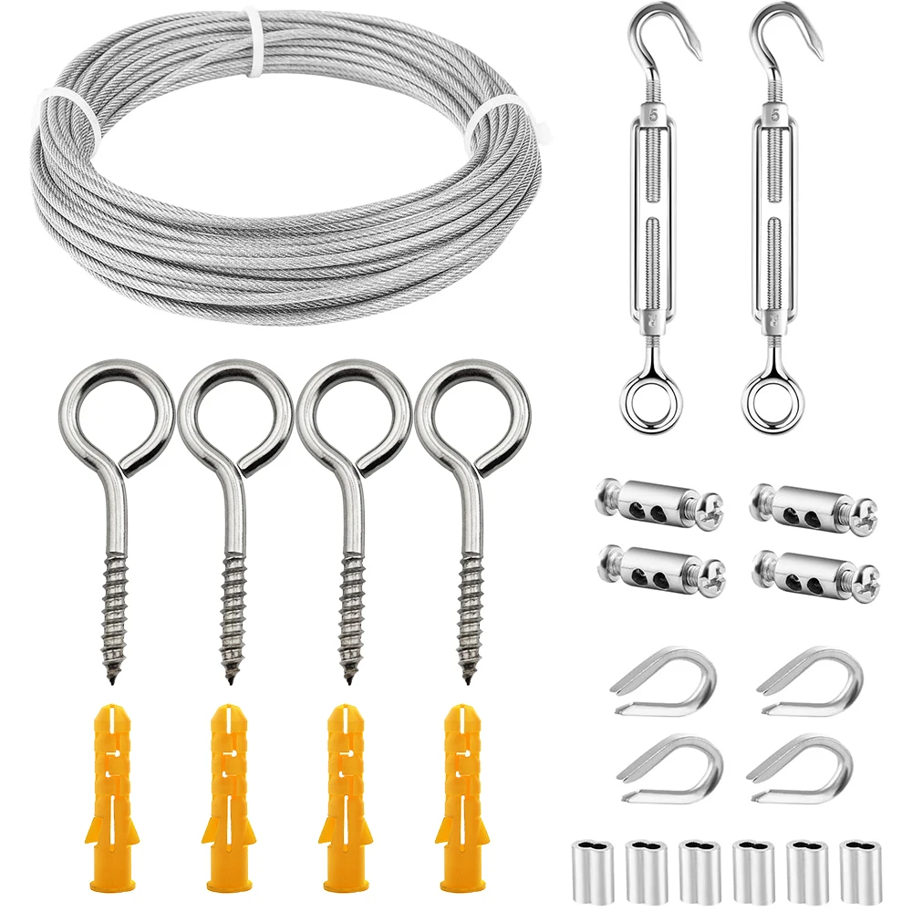 

1/8 "Steel Wire Rope kit PVC coated stainless steel M5 tensioner for hanging string lights garden grilles curtains clotheslies