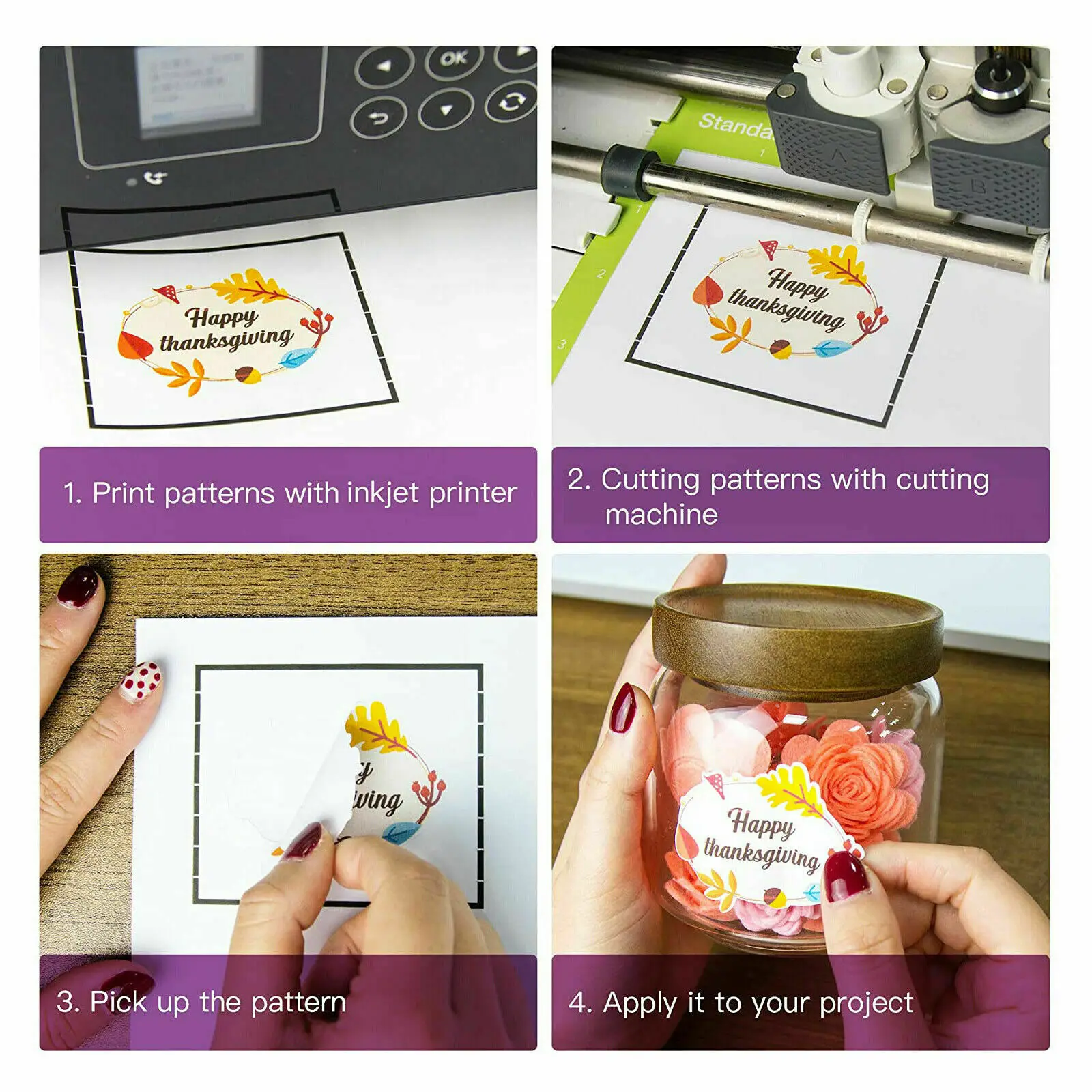 HTVRONT 15/20 Sheets Matte A4 Printable Vinyl Sticker Paper Self-adhesive Copy Paper for Inkjet Laser Printer DIY Craft 8.5x11''