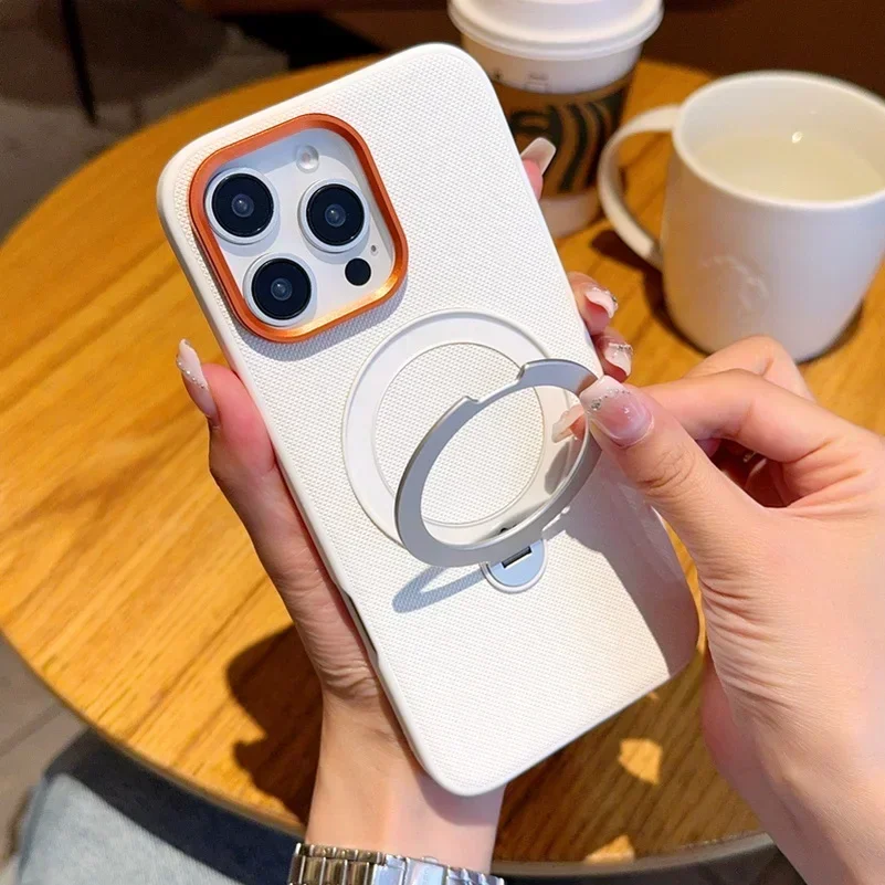 Luxury Ultra-Thin Matte For iPhone 16 15 Pro Max Plus 16e Case Metal Magnetic Ring Holder Shockproof Protection Case Accessories