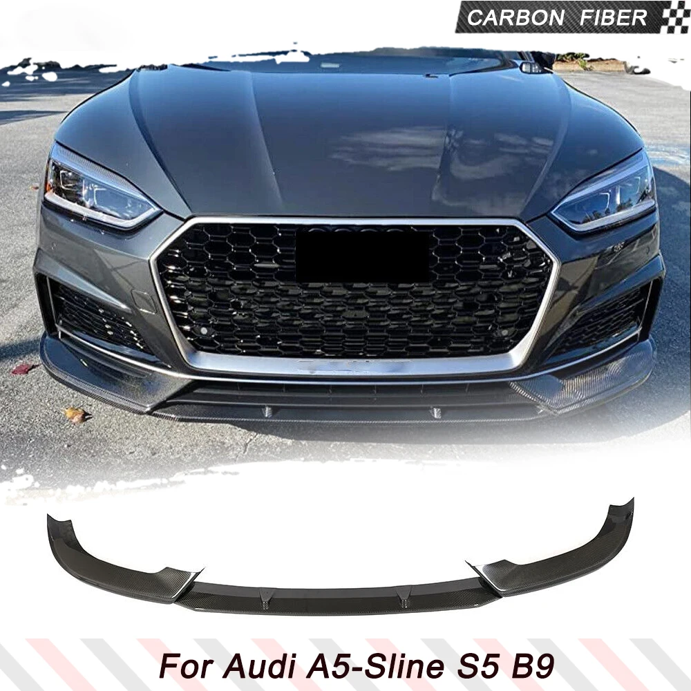 Car Front Bumper Lip Spoiler Splitters For Audi A5 Sline S5 B9 2017-2019 3PCS Carbon Fiber Front Bumper Lip Splitters FRP Black