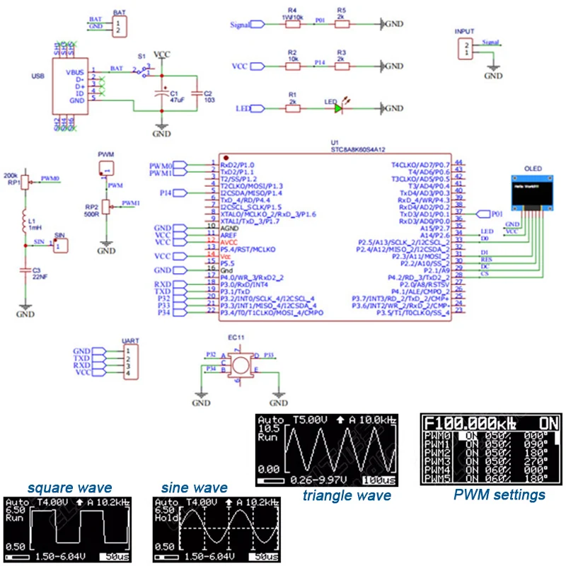 Mini DOS LCD Oszilloskop Kit STC8K8A Single-Chip-Mikrocomputer Elektronisches Schweißtraining Produktion von losen Teilen