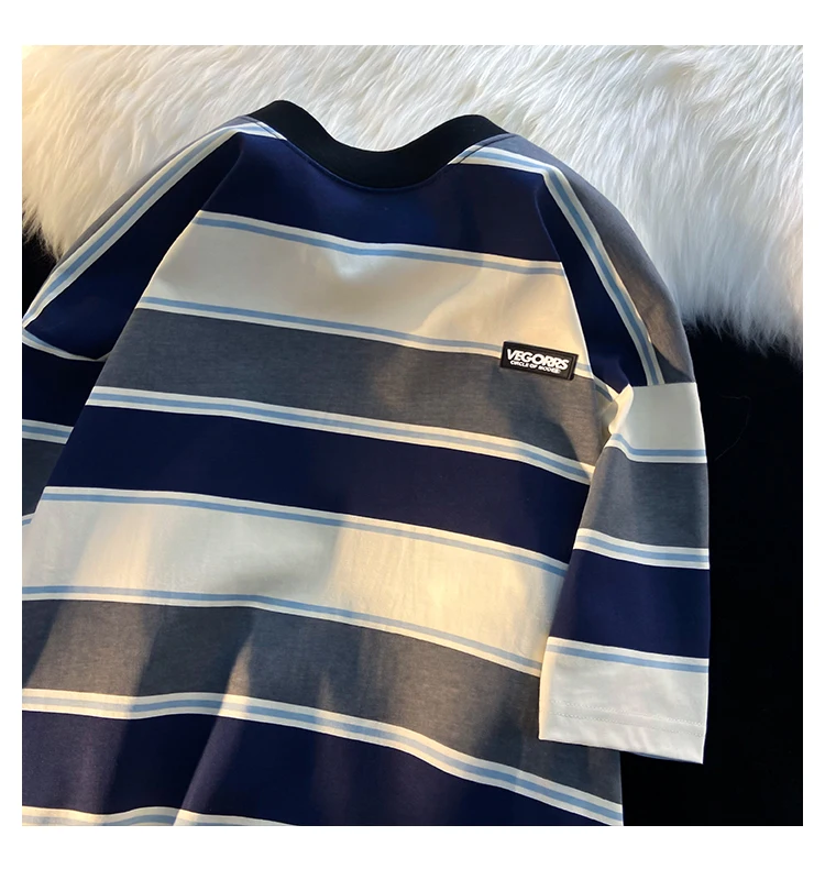 春夏アメリカンレトロストライプTシャツレディースオーバーサイズルーズ半袖プリント通勤スタイルファッショントレンディブランド