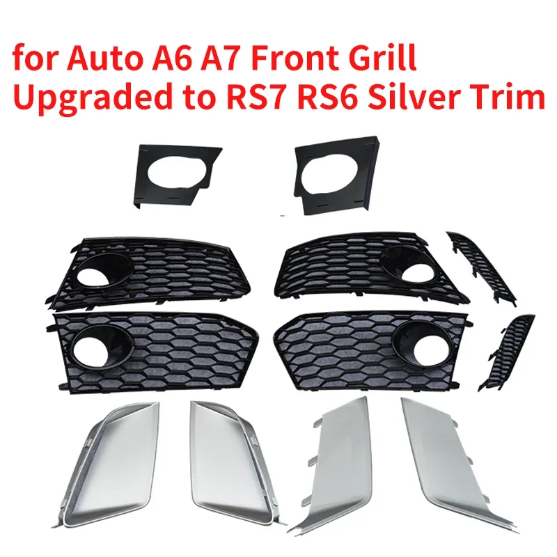 Image of Für Audi A6 A7 Upgrade RS7 RS6 Auto Frontstoßstange Nebelscheinwerfer-Gitterabdeckung Rahmen Auto-Modifikationszubehör