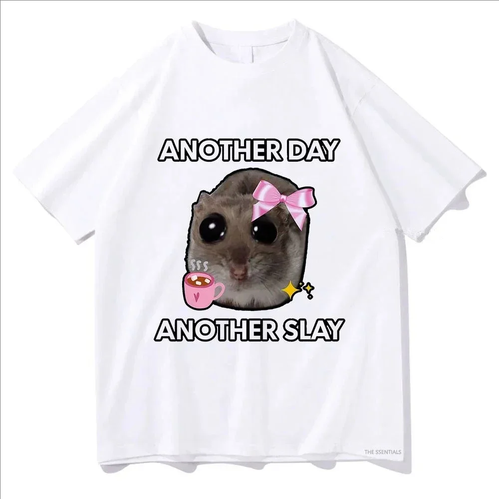 Have Another Day Another Slay Sad Hamster Print Pattern T Shirts Men/Women Harajuku Aesthetic Tshirt Vintage Unisex Streetwear