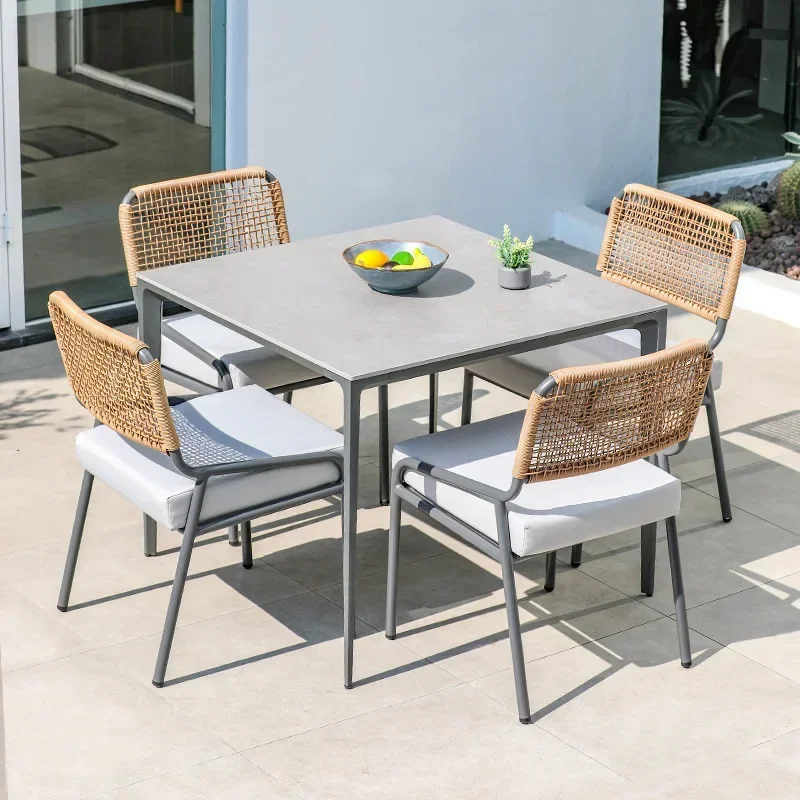 Outdoor rattan chair combination courtyard villa sunscreen waterproof balcony rattan tables and chairs from two sets of approval