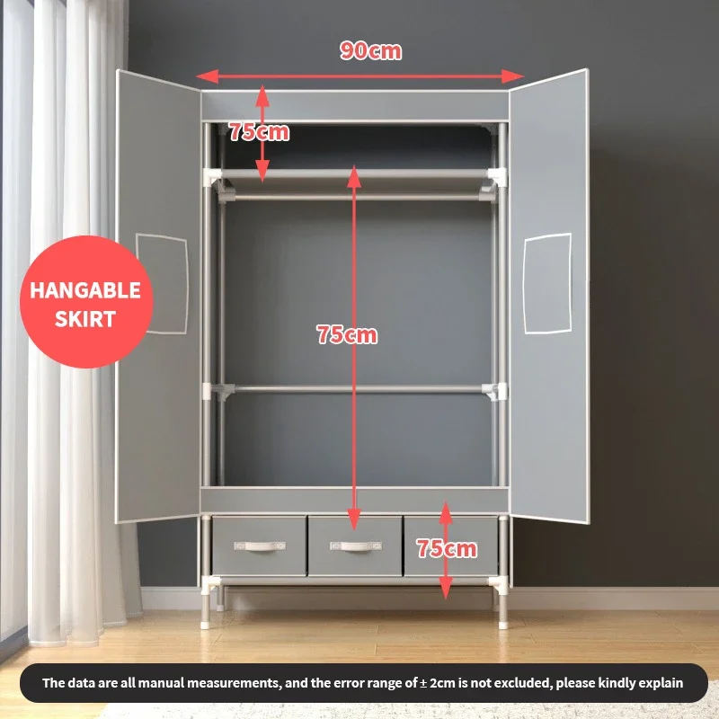 Door Opening Type Household Fabric Wardrobe With 3 Storage Boxes Clothing Cupboard Bedroom Furniture Cabinets Open Closets Home