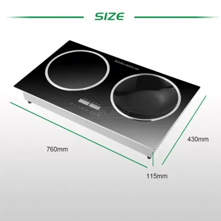 Table de cuisson à induction ultra-mince OEM, 4000W, 4 anneaux, double induction, avec contrôle tactile