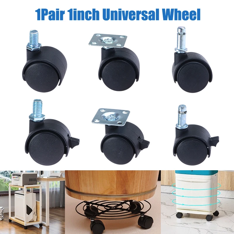 2pc 1/1.5/2inch Furniture Caster Soft Rubber Universal Wheel Swivel Caster Roller Wheel For Platform Trolley Accessory