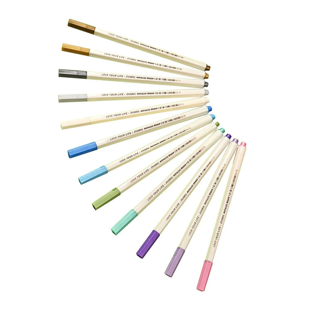 

12Pcs Metallic Painting Pens Set for Drawing Writing Craft Projects Glitter Markers Art Stationery Note Taking Decorative Tools