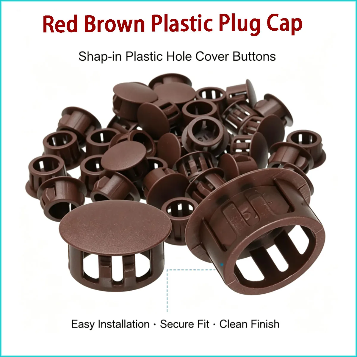 5‑60mm Brown Nylon Snap‑On Hole Plug Caps, Round Furniture Desk Wall Hole Cover for Panel Hole Blocking & Dust Protection