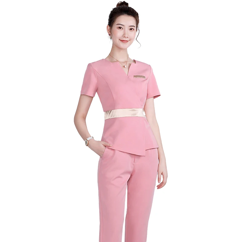 Beauty Salon Spa Uniform Waiter Beautician Massage Overalls Sauna Foot Bath Technician  Fashion Short Sleeve Suit