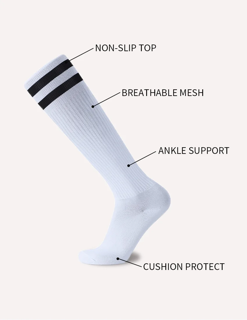 White Black Stripes Football Soccer Socks For Men Teenages Kids Boys Over the Calf Baseball Rugby Athletic Socks Women Girls