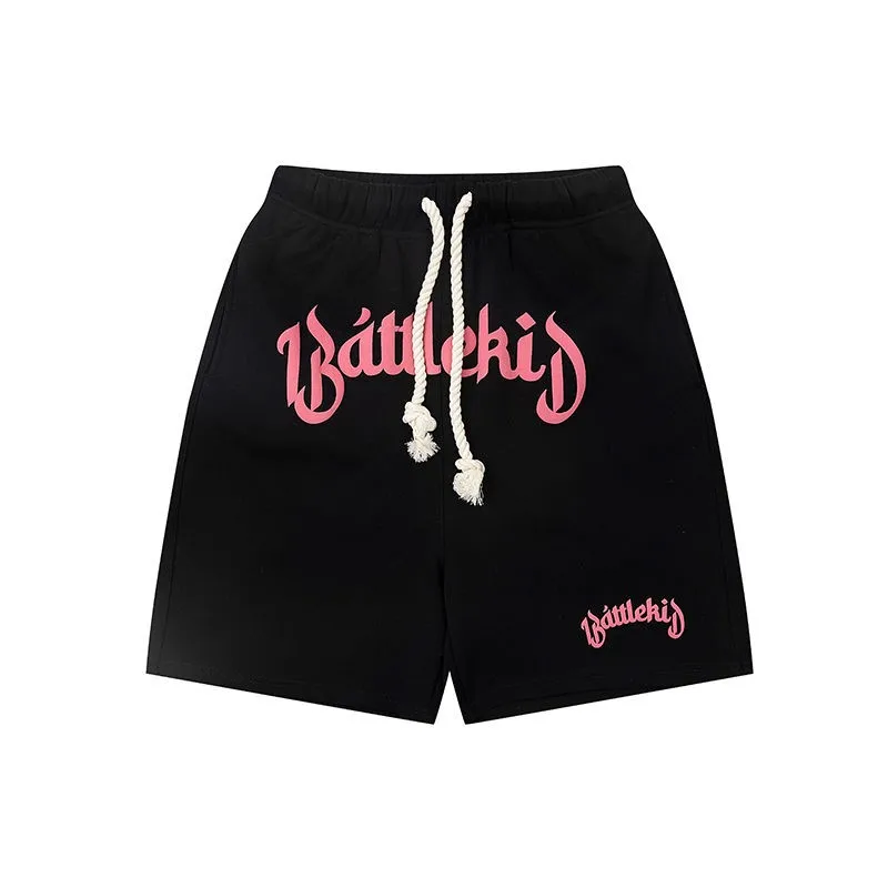 Summer New American Retro Street Apparel Hiphop Fashion Brand Print Loose Relaxed High Waist Men's and Women's Capris