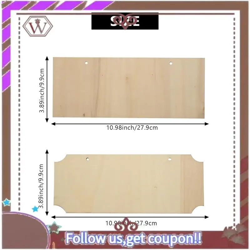 ABBG-10 Pieces Unfinished Hanging Wood Sign Rectangle Blank Wooden Plaque Banners With Ropes For Pyrography Painting Writing
