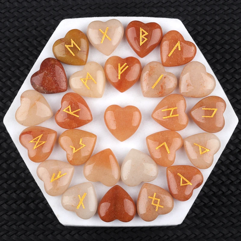 

20mm Heart Shape Natural Chakra Semi-precious Stone Amethyst Luen Symbol Reiki Healing Zodiac Constellation Symbols 25pcs/Set