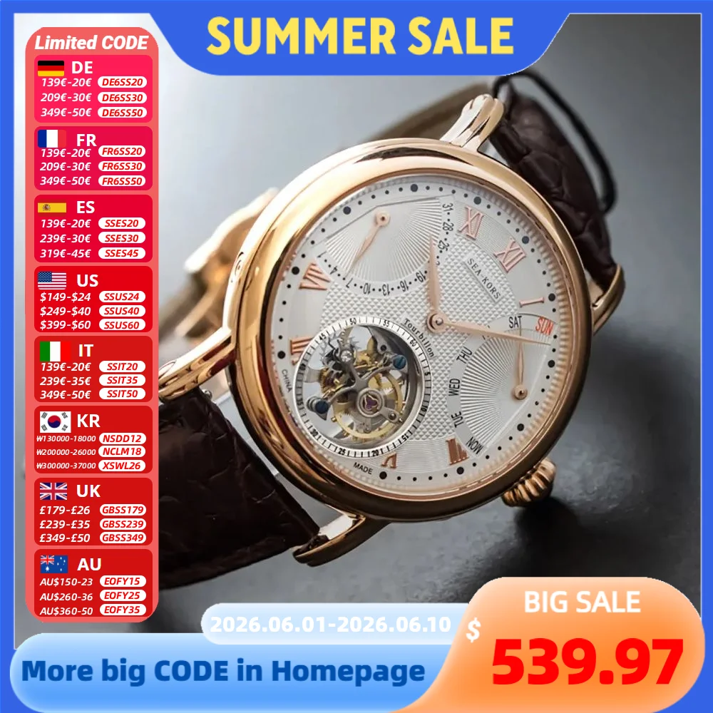 Seakors watch Seagul tourbillon movement ST8004 men top brand mechanical watch luxury sapphire wristwatch gifts band business