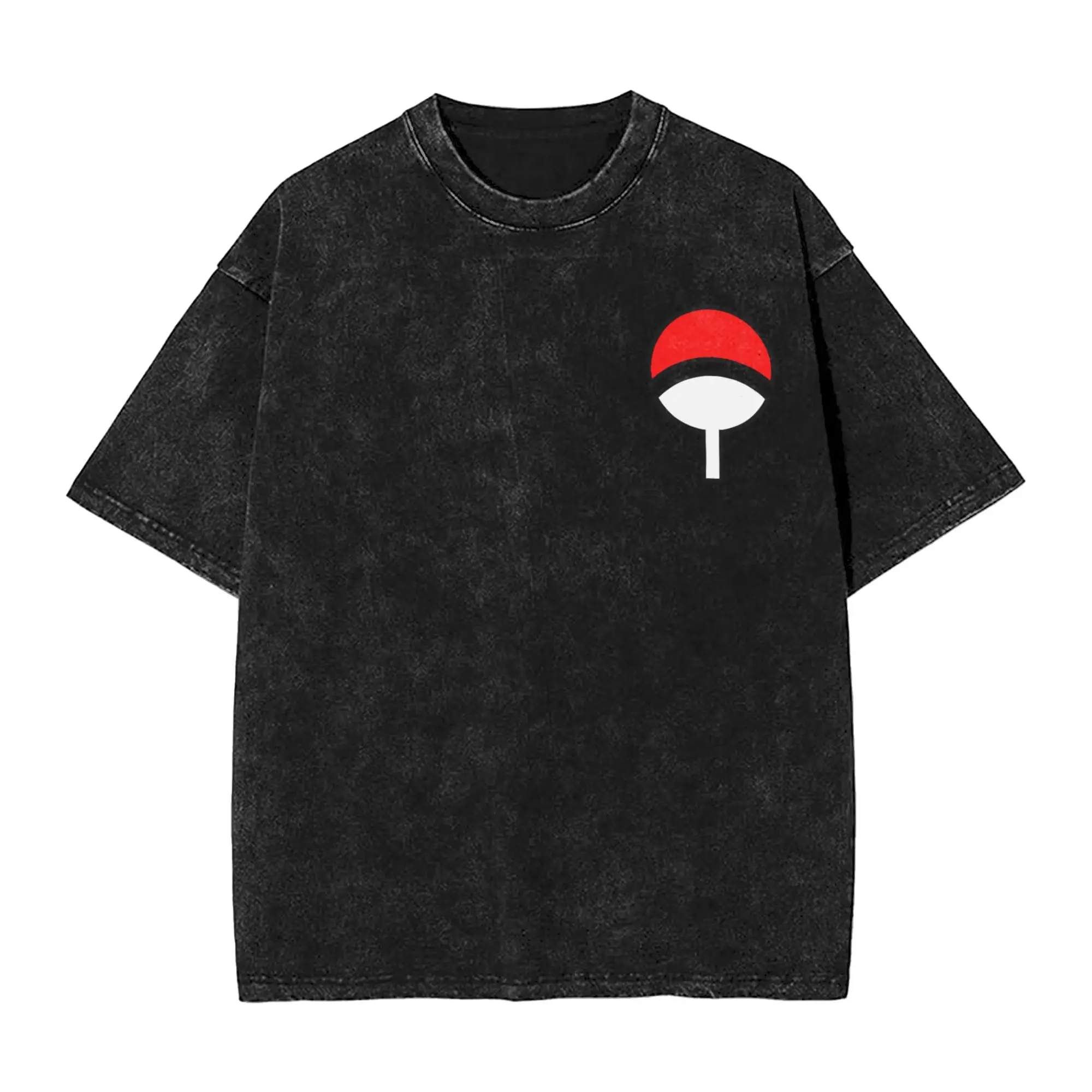 Narutoes Lambang Uchiha Japanese Manga Ninja T Shirt Hip Hop Washed 100% Cotton T-Shirt Tops Streetwear Summer Tees