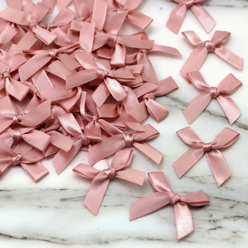 (50 Pcs) 4cm*4cm Fresh Pink Ribbon Bows Small Size Polyester Satin Ribbon Bow Flower Handwork DIY Craft Decoration