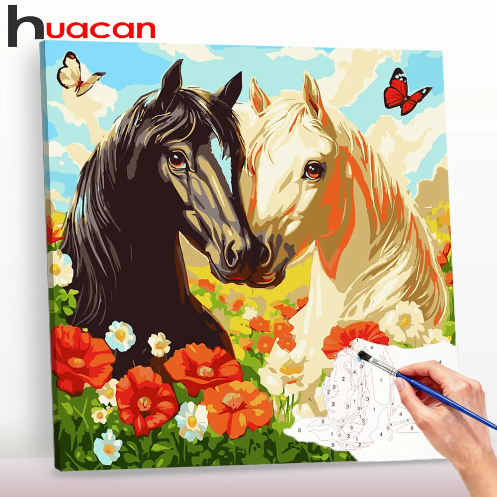 

Huacan Paint By Number Horse Flower Animal Colorful Digital Oil Painting By Numbers Handmade Hobby Home Decoration