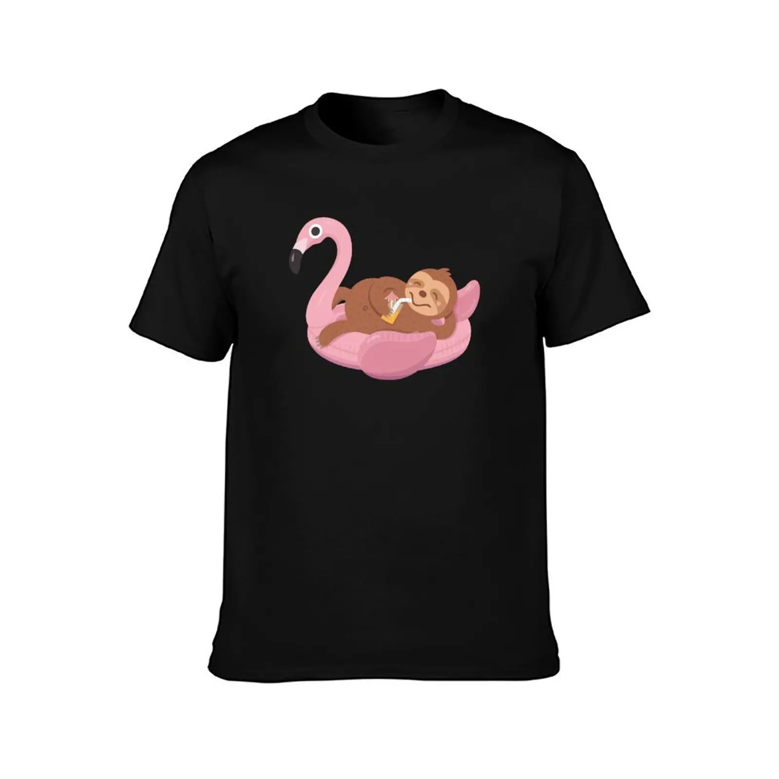 Chilling Sloth on Flamingo Float T-Shirt Thanksgiving Day Tee Top