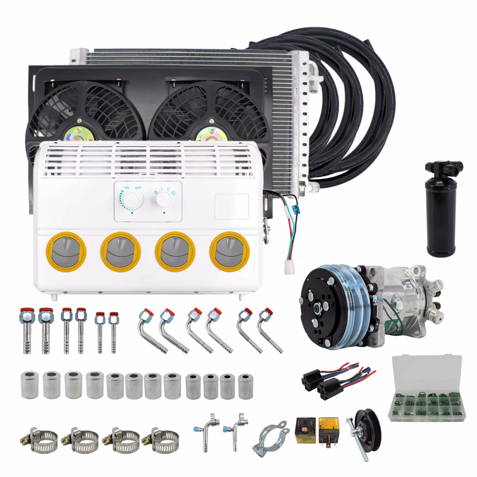 RV65F 12V/24V car air conditioning 508 compressor kit, for engineering vehicles, large cargo, van and other AC accessories