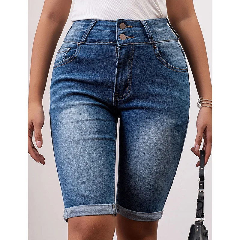 

2025 женские удобные повседневные короткие джинсы для девочек с высокой талией, тонкие повседневные короткие брюки, женские модные облегающие джинсовые шорты