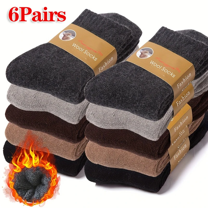 

6 Pairs Winter Warm Thick Towel Bottom Man Socks Wool Male Sock Slipper Sock for Women Merino Wool Socks Against Cold Snow Socks