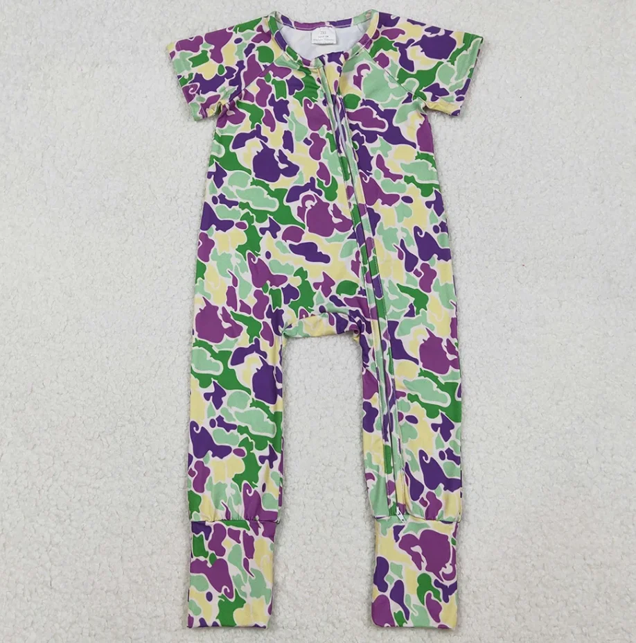 

Комбинезоны для маленьких мальчиков, камуфляжные комбинезоны на молнии с короткими рукавами Mardi Gras