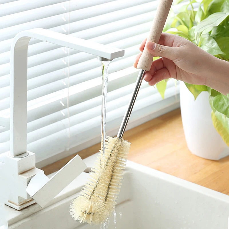Long Wooden Handle Bottle Brush Baby Pacifiers Cleaning Brushes Infant Feeding Bottles Cleaner Kitchen Household Cleaning Tools view 4