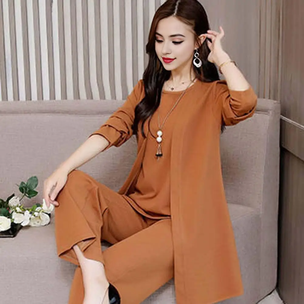 Temperament Women Suit Sleeveless O Neck Vest Cardigan Top Wide Leg Pants Set OL Office Clothes Autumn Lady Three-piece Set