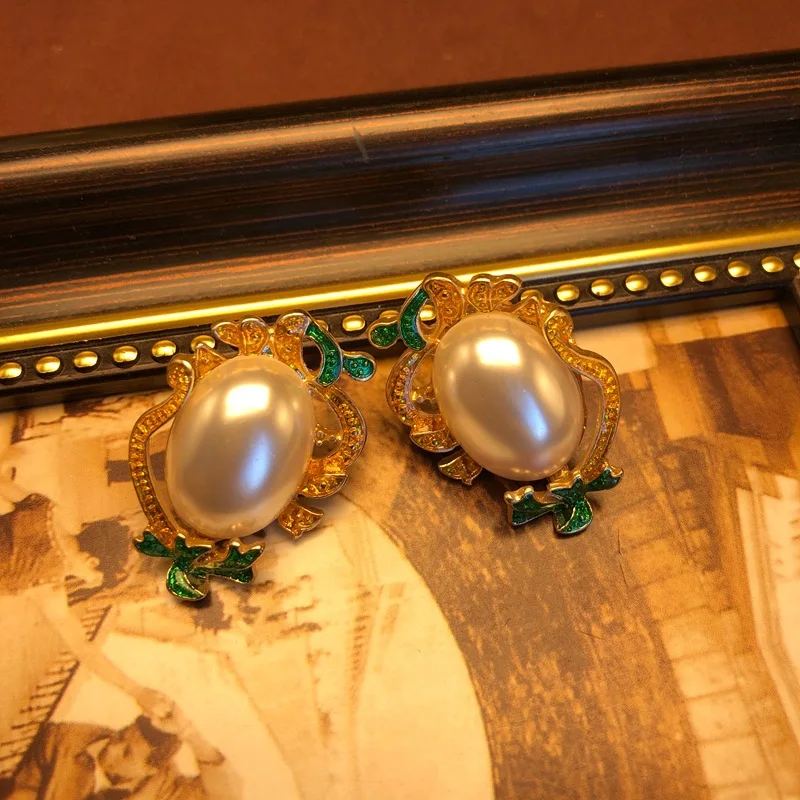 popular pearl inlaid enamel glaze design simple earrings fashionable  винтажные серьги earrings jewelry