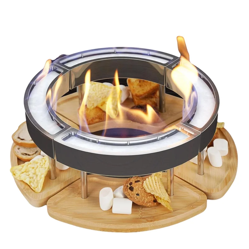 For Indoor Outdoor Use Tabletop Fire Pit–Compact Portable Fire Place Featuring Snack Placement Design