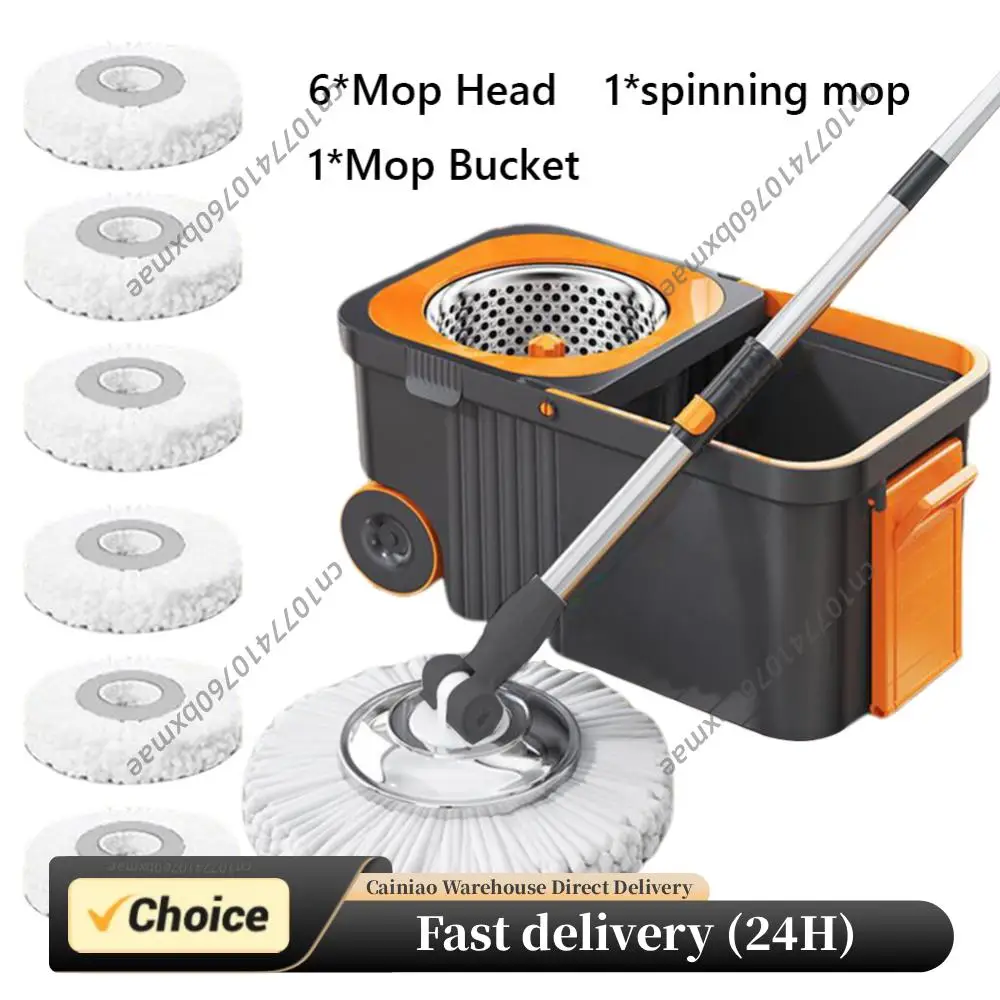 

Household Cleaning Automatic Spin Mop with 6 Replacement Head Refills Cleaning Spin Mop with Bucket for Household Floor Cleaning