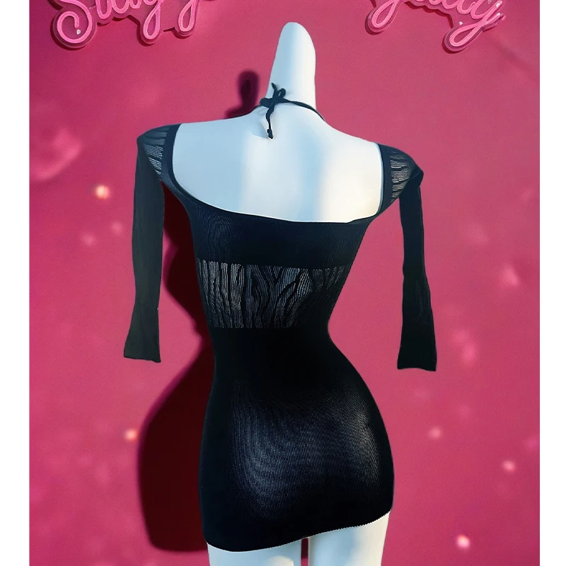 1PC 女性網タイツカバーアップビキニなしセクシーなランジェリーシースルー中空ボディコンドレス長袖ビーチウェア DS074