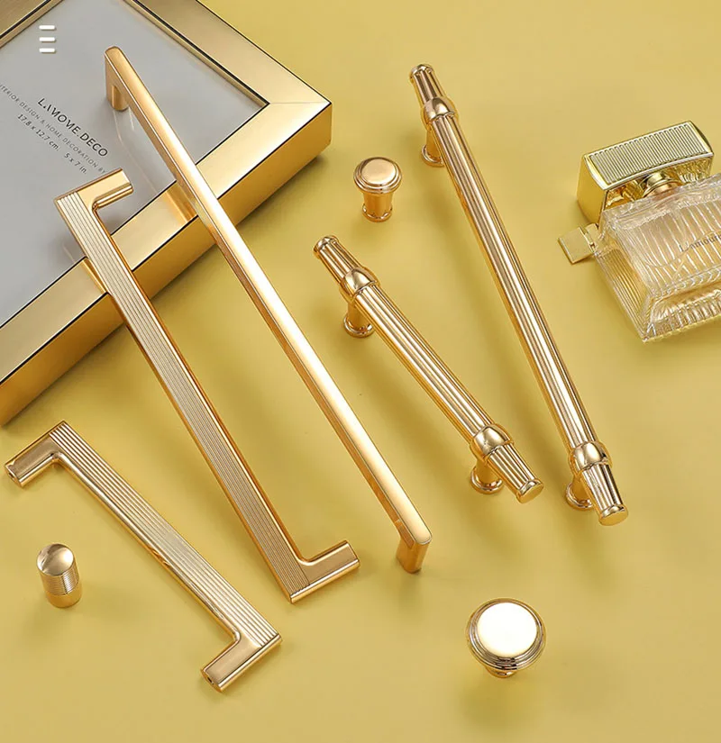 Gold Zinc Wardrobe Handles Drawer Cabinet Knobs Furniture Door Pulls Modern Cupboard Closet Bars